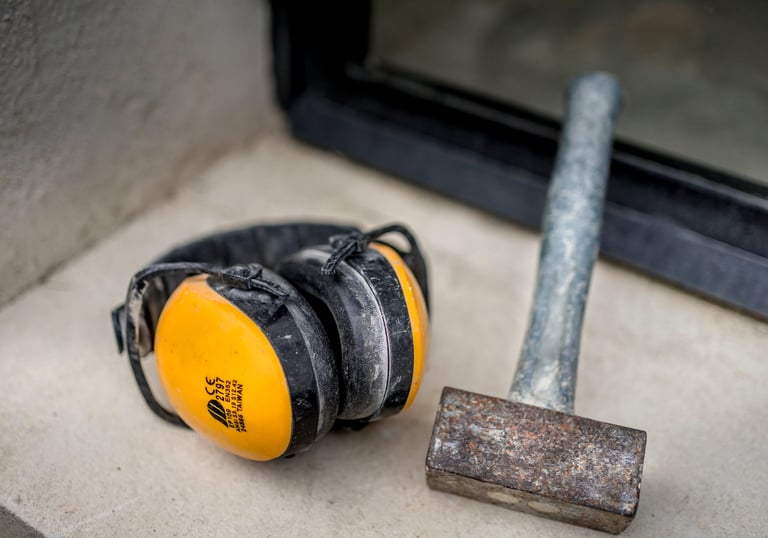 casque chantier et marteau