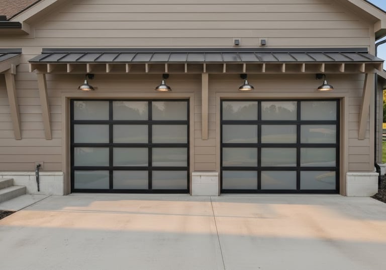 Photo of modern home with aluminum and glass garage doors in Corpus Christi, Texas