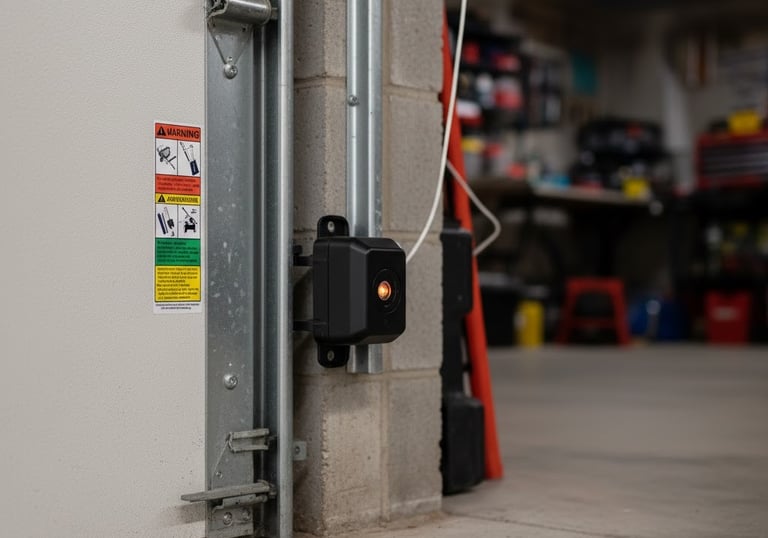 photo of a garage door safety sensor
