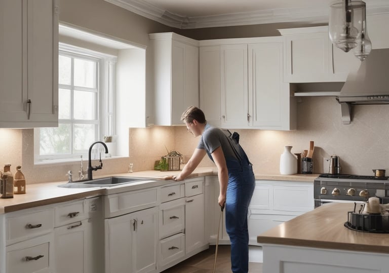 A designer working on kitchen layout plans.