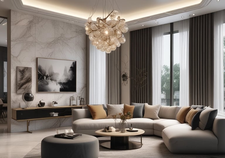 A designer consulting with a client in a modern showroom surrounded by building materials.