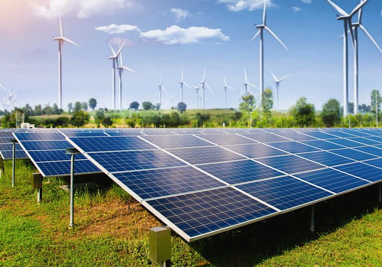 solar panel and wind turbine
