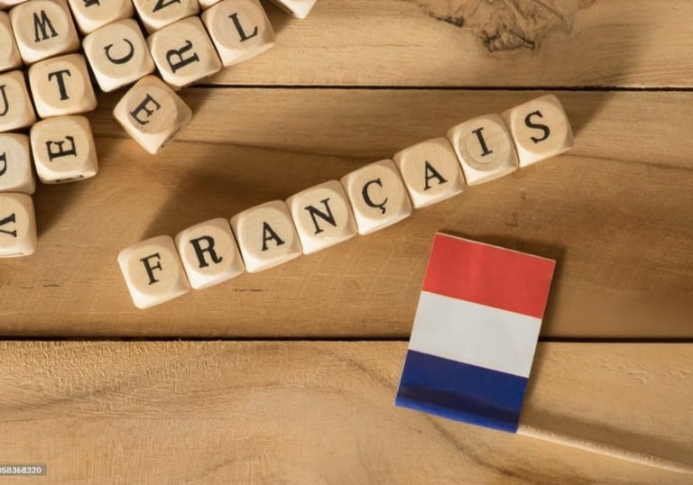 Flag of France and the word French