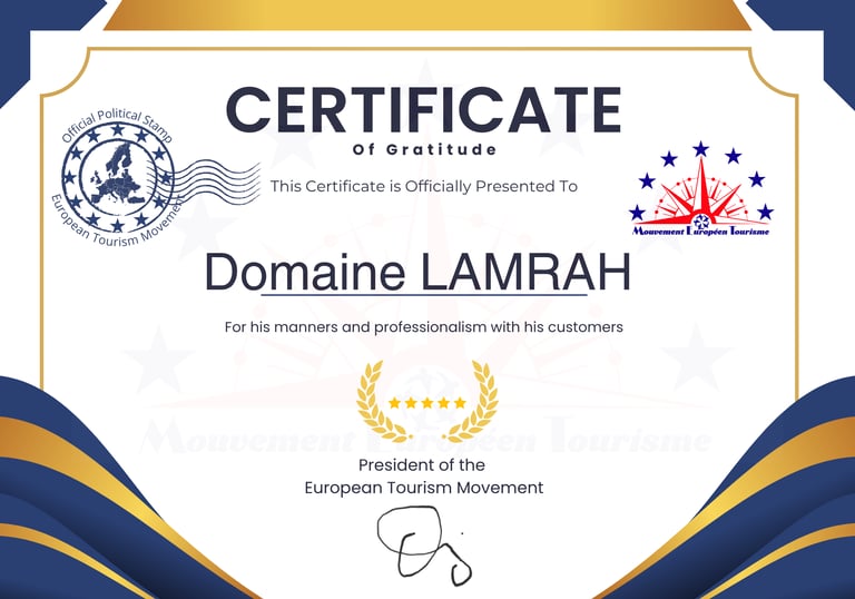 Certificate of Gratitude Domaine Lamrah