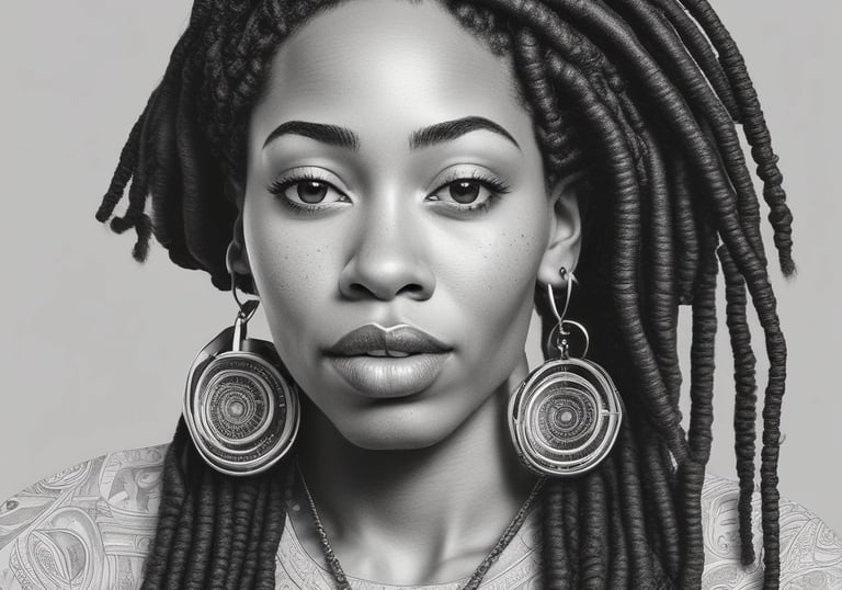 a woman with dreadlocks smiles while sitting in the woods