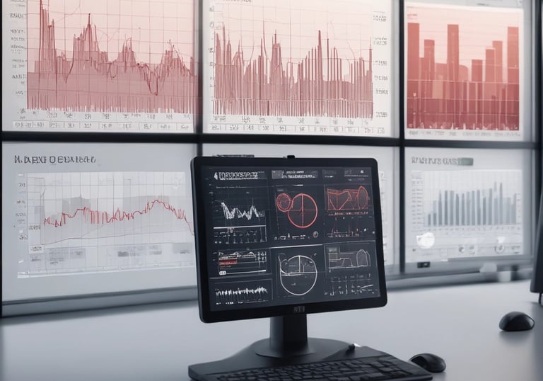 A small, round robot with a smooth white surface and blue accents operates a blue laptop on a sleek, floating platform. The robot has glowing eyes and an antenna on its head, with an 'AI' emblem on its front.