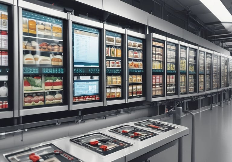 A modern factory floor with advanced automation equipment and control panels.