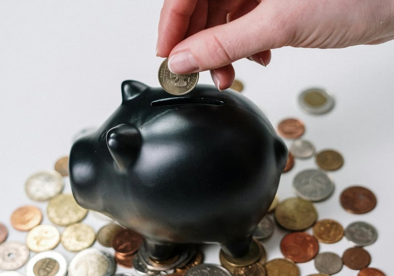 a person putting coins into a piggy bank