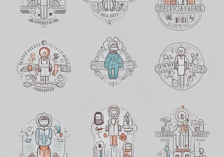 A man is receiving a medical check-up or test from a female healthcare professional who is sitting at a table outside. The man is smiling and wearing a yellow t-shirt, while the professional is dressed in a white coat. There are several people standing around, likely part of an event or fair. Medical supplies and informational materials are scattered on the table.