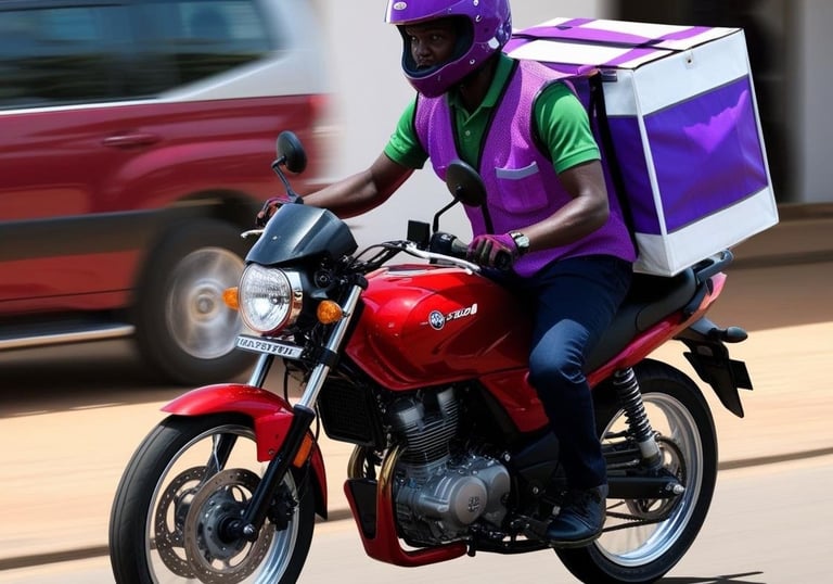 Motards de Super Wewa en trajet pour une livraison de colis à Kinshasa