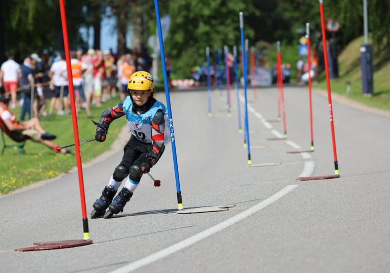 a person on a skateboard in a race