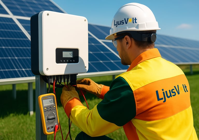 a man in a hard hat and safety glasses working on solar system