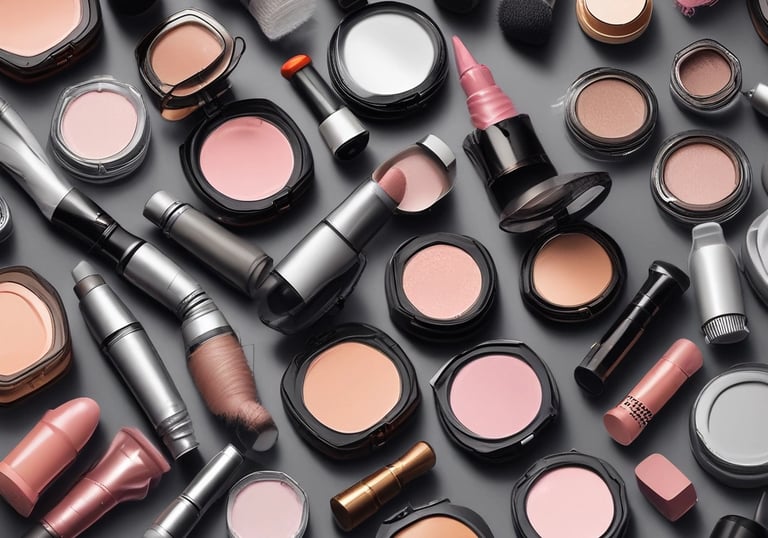 a woman standing in front of a shelf full of bottles of hair