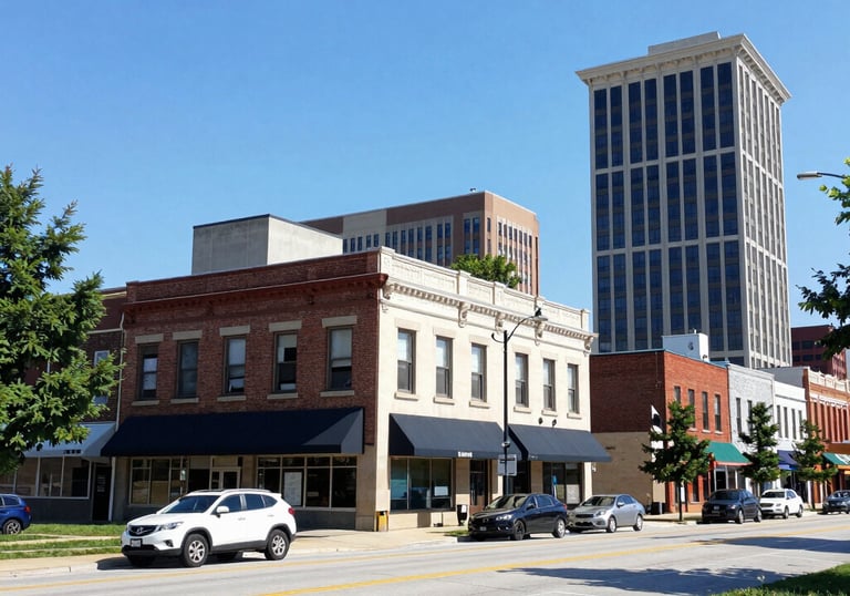 A vibrant city street bustling with people and local shops.