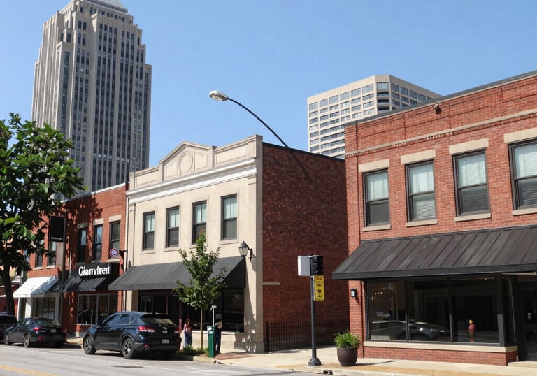 A vibrant city street bustling with people and local shops.