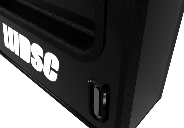 a black and white suitcase with the word mipso on it