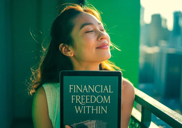 A woman feels emotional and financial healing as light surrounds her.