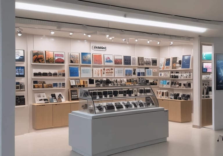 Several people are working in a dimly lit indoor market or warehouse. The floor is wet, and some individuals are wearing yellow boots, indicating it might be a fish or seafood market. Overhead lights cast reflections on the wet ground, and signs with the number 56 and the letter B are visible, possibly marking sections.