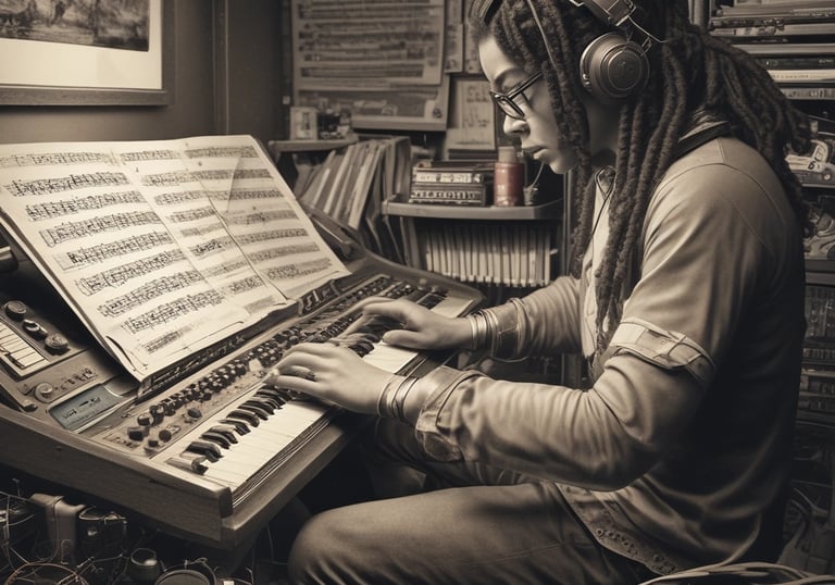 grayscale photo of man playing DJ mixing console