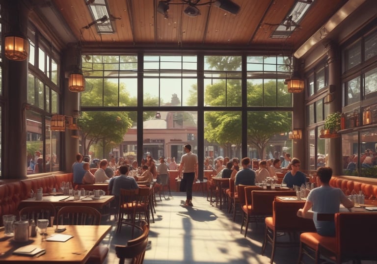 A modern apartment building with gas tanks and a maintenance team nearby.