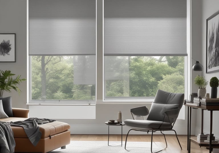 A modern workspace setup featuring a smartphone on a wireless charging stand, displaying a home automation app interface. Next to it is a black portable speaker, and a potted plant adds a touch of greenery. A computer monitor is partially visible in the background.