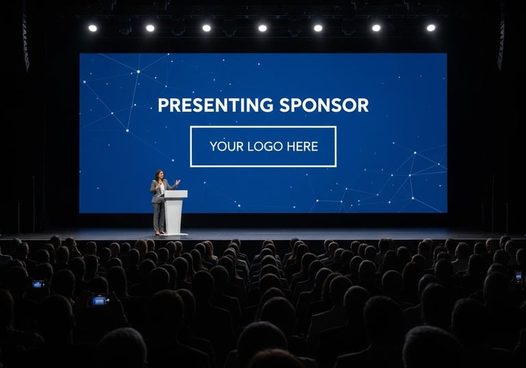 a man standing at a podium with a presentation screen