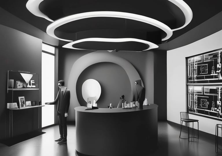 A person is using a laptop to browse an online marketplace featuring various digital products or themes. The screen displays a selection of software or website themes with descriptions and prices. The person seems to be in a well-lit room, sitting at a table.