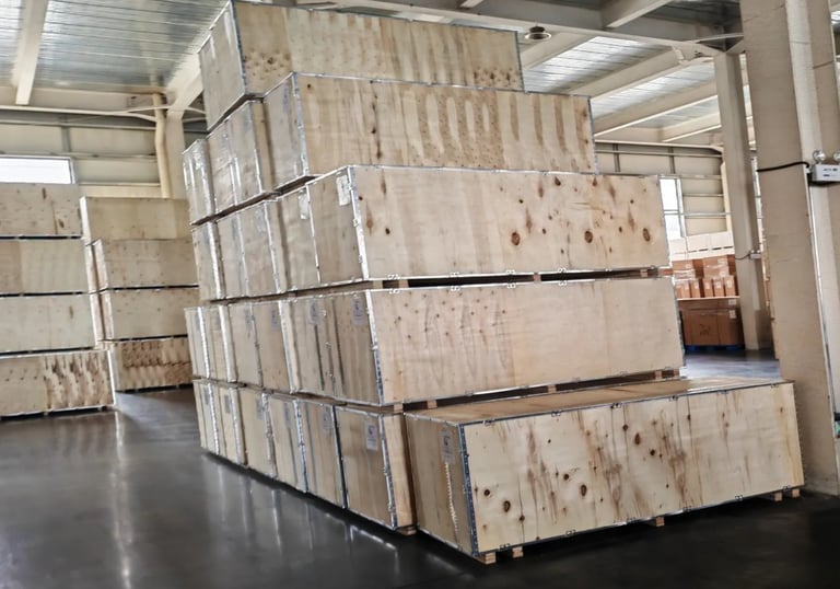 Finished strength machines packaged for bulk shipment and export