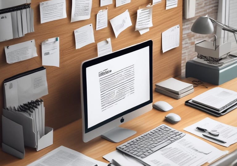 Two hands are visible, one holding a pen and another holding a document, suggesting a situation involving document review or signing. The scene appears to be set on a desk with a table lamp illuminating the area.