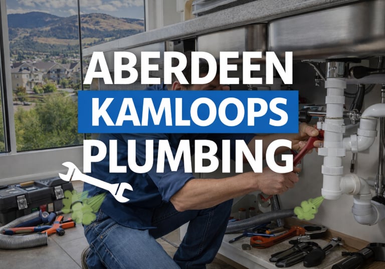 Professional plumber servicing Aberdeen Kamloops homes with mountain backdrop and modern plumbing.