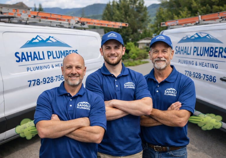 Professional Sahali Plumbers team stands confidently before branded vans.