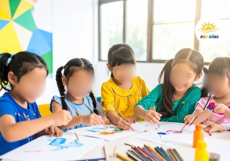 Trẻ tham gia lớp bán trú, lớp nhóm can thiệp sớm, phát triển toàn diện tại Trung tâm Hoa Nắng