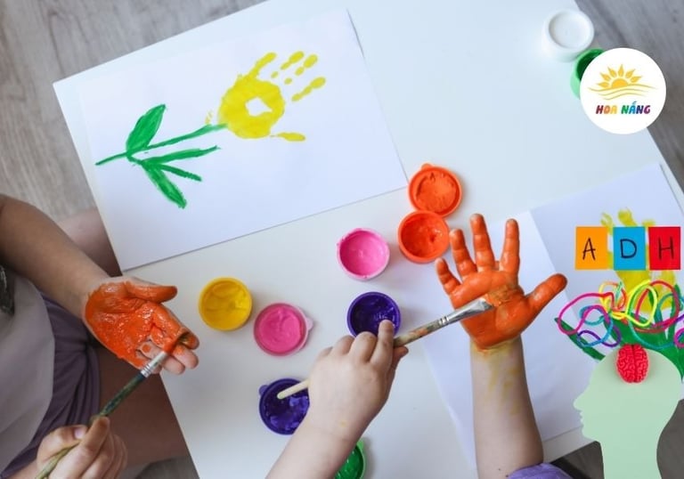 Trẻ tăng động đang tham gia hoạt động trị liệu mỹ thuật tại Hoa Nắng Hải Phòng