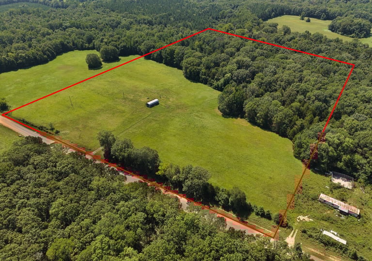Drone photo of a property with the property border added. 