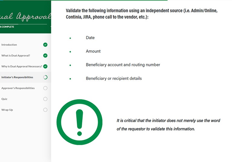Screenshot of a text and image based eLearning course.