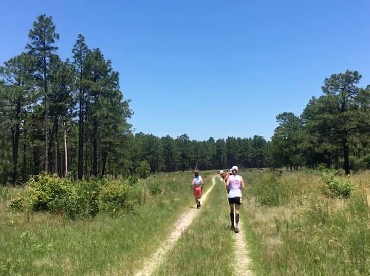 ultra runners on grassy course