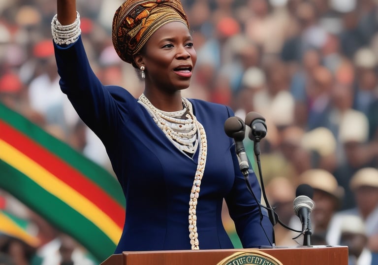 A young woman speaking confidently at a podium.