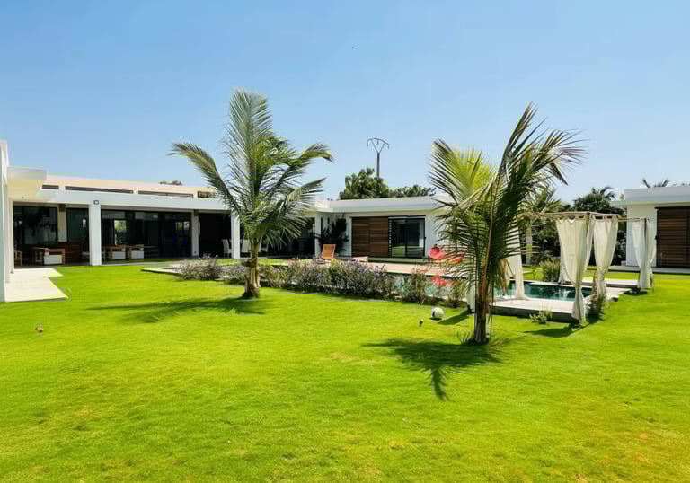 a lawn with a lawn and a lawn chair