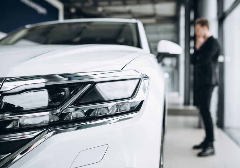 White car and a man