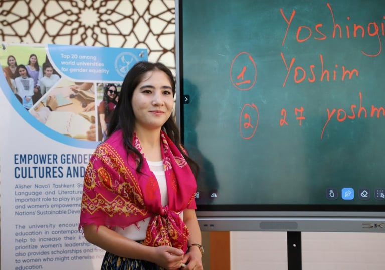 Tutor is teaching Uzbek Language