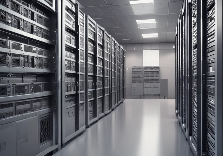 Technician configuring a modern office network with cables and devices.