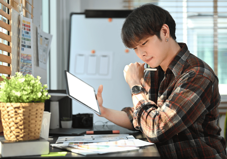 an man studying
