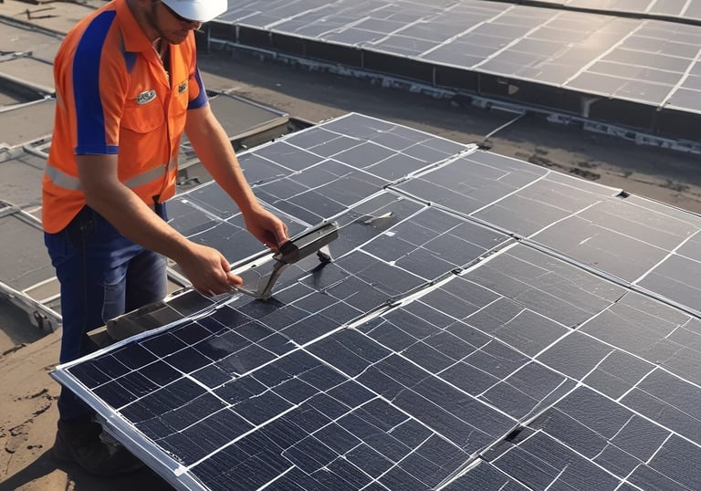 A renewable energy facility with solar panels.
