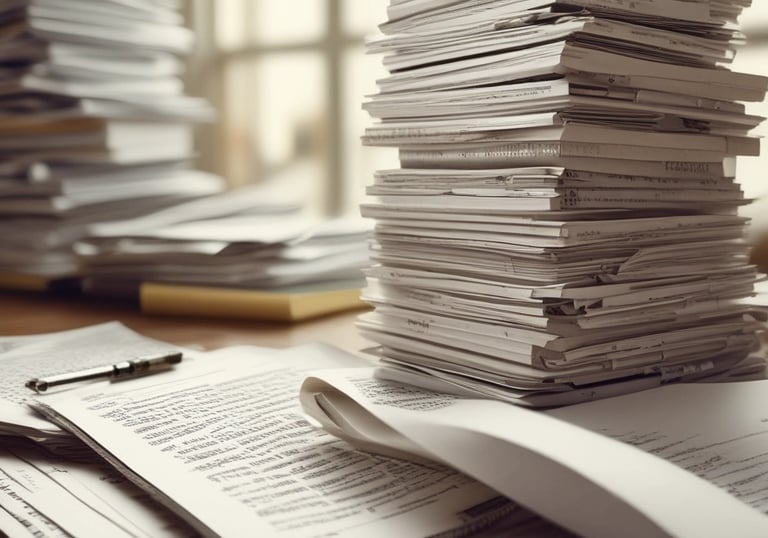 A professional setting with a notary public reviewing documents in an office.