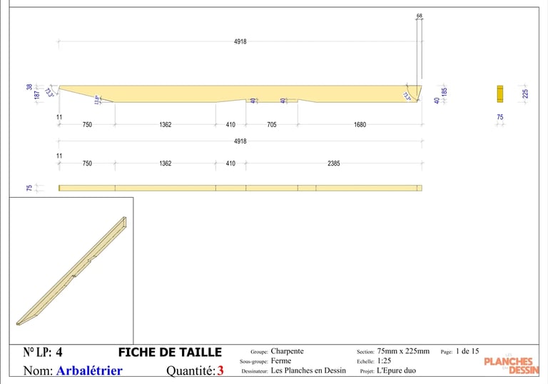Plan de débit de poutre bois