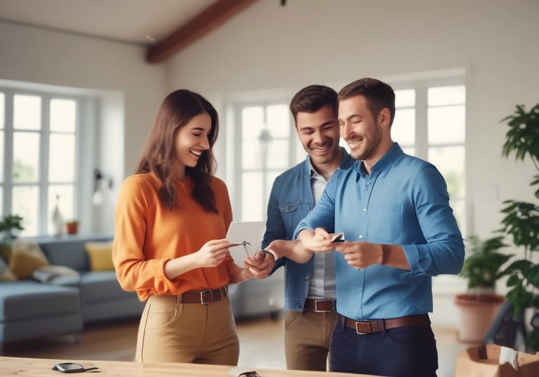 a man riding a skateboard down a street next to tall buildings