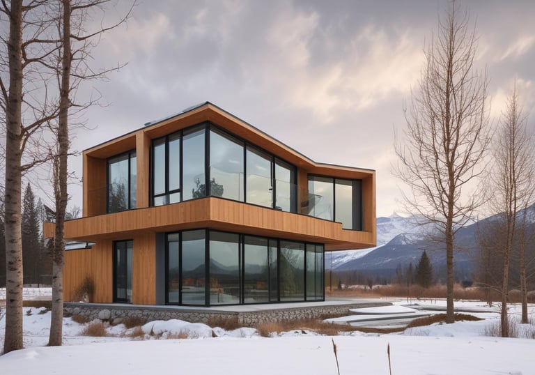 Una casa con una gran ventana y muchas ventanas.