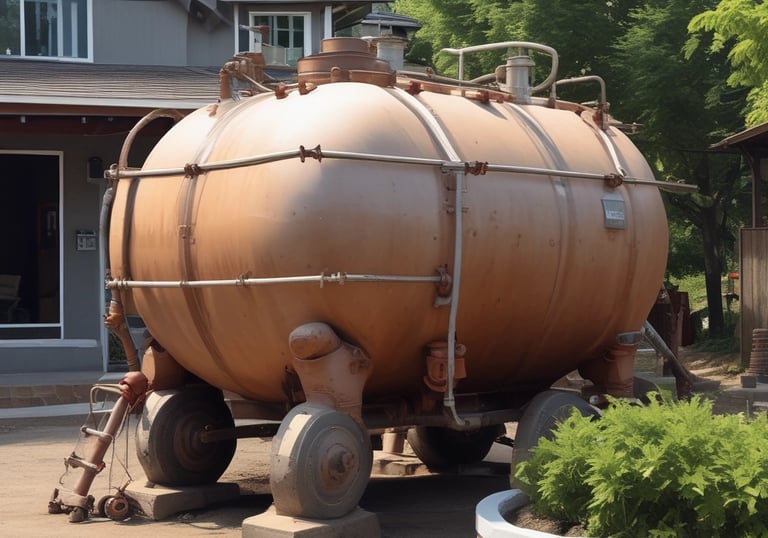 a large tank of water is sitting in front of a house
