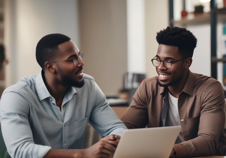 A diverse group of people engaged in a supportive discussion.