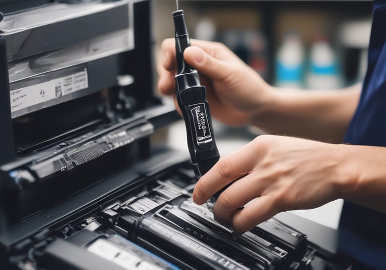 A technician refilling an ink jet cartridge.